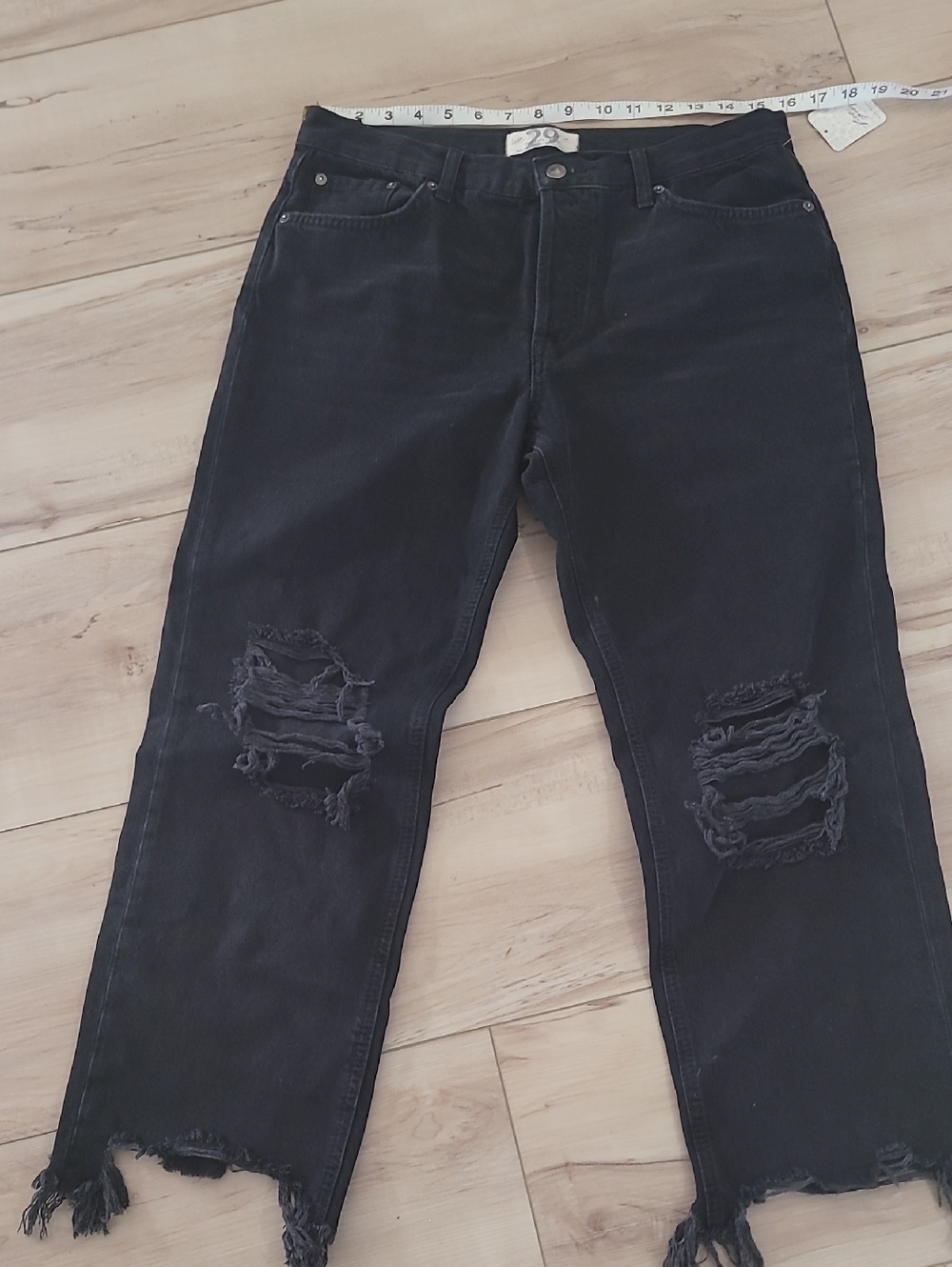 Free People Black Distressed Boyfriend Jeans